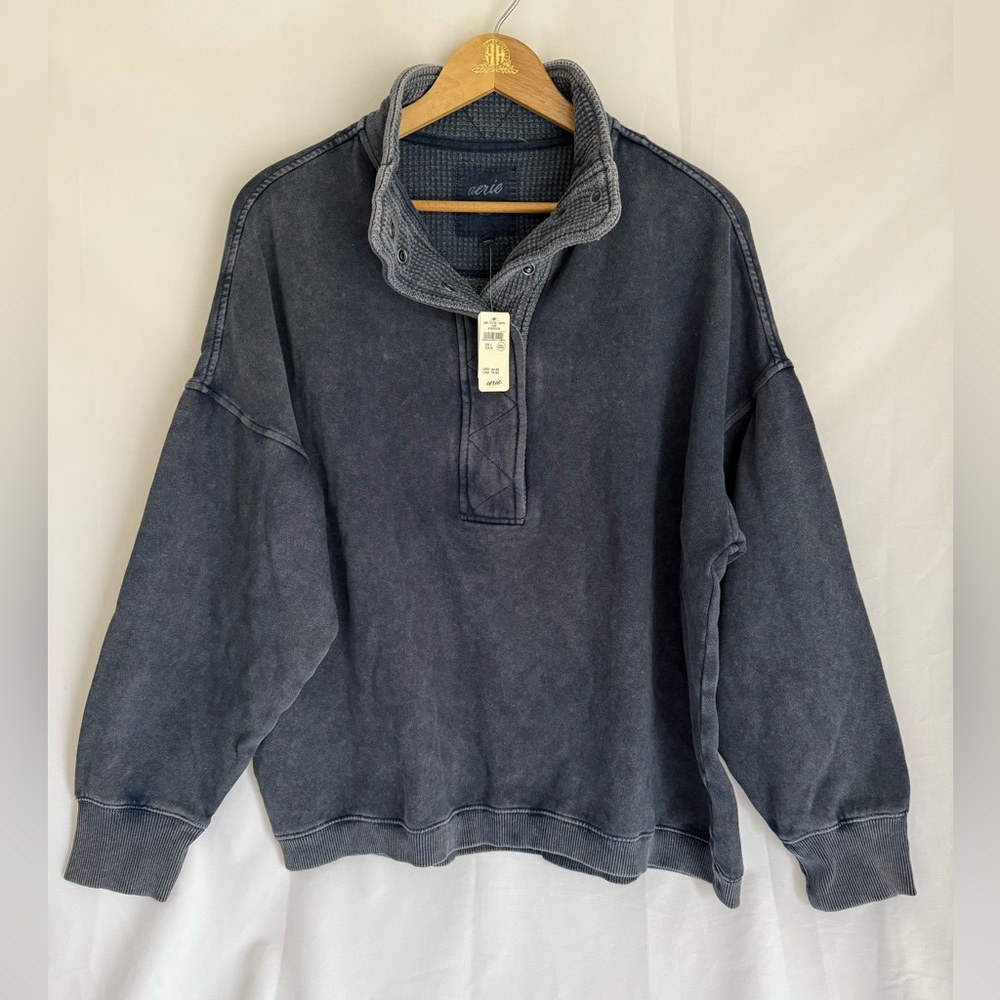 Aerie Getaway Quarter Snap Sweatshirt Rocky Blue M